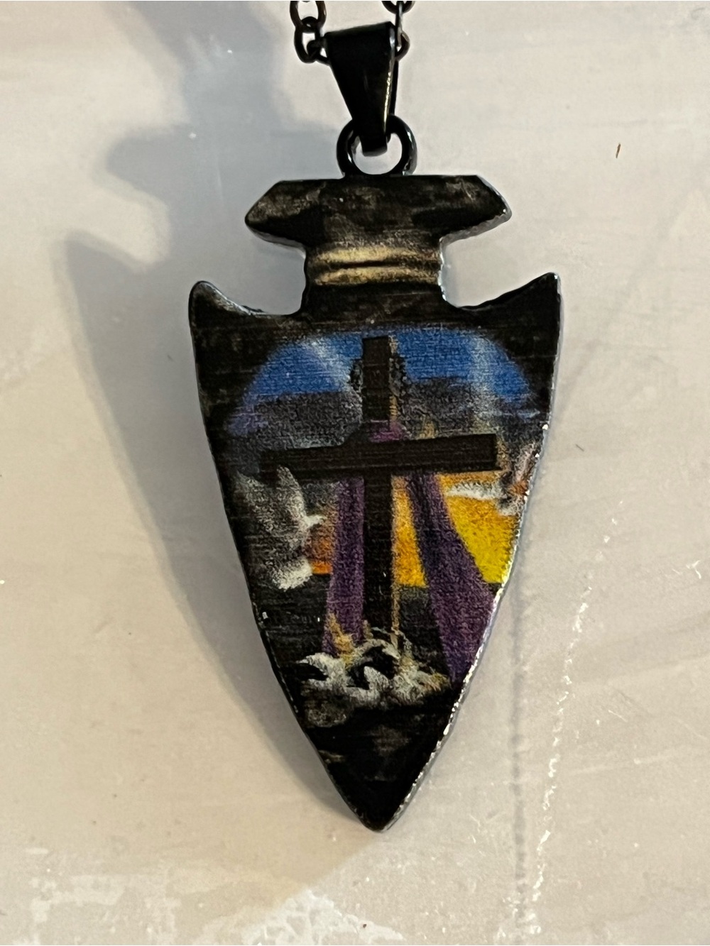 Arrowhead Pendant Necklace with Colorful Cross Inlay